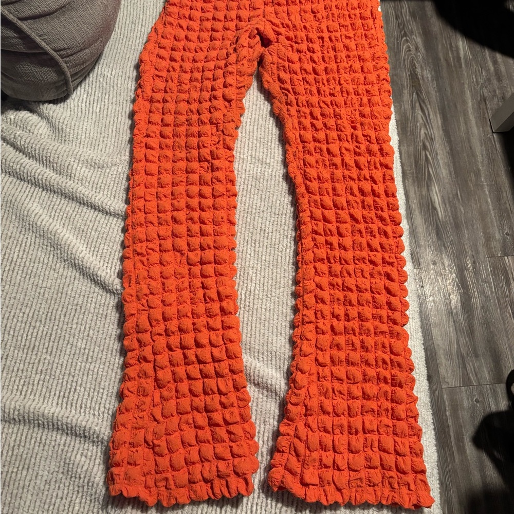 Bright Orange Textured Pants